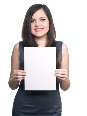 iş gri elbiseli çekici genç kadın. kadın bir p tutar