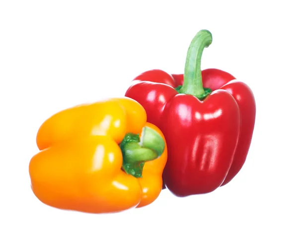 Fresh red and yellow peppers. Isolated on white background — Stock Photo, Image