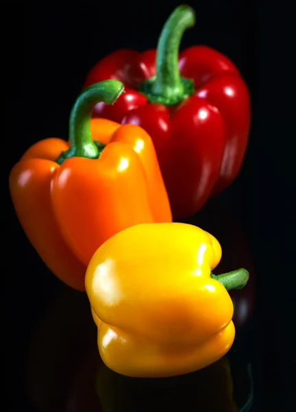 Drie kleurrijke verse pepers. — Stockfoto