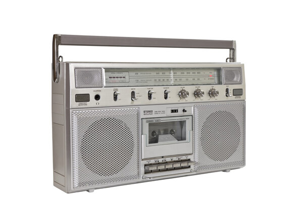 Vintage boom box portable stereo isolated with clipping path.