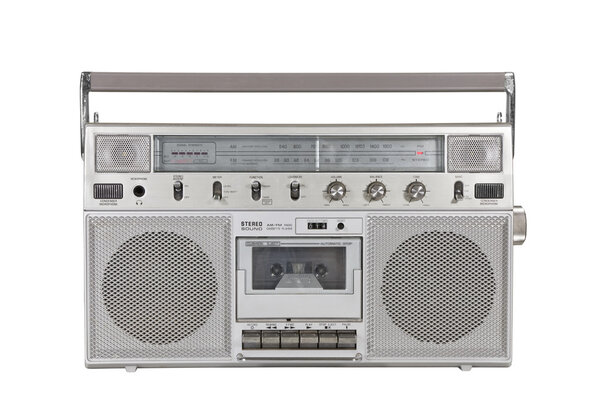 Old portable cassette stereo isolated with clipping path.