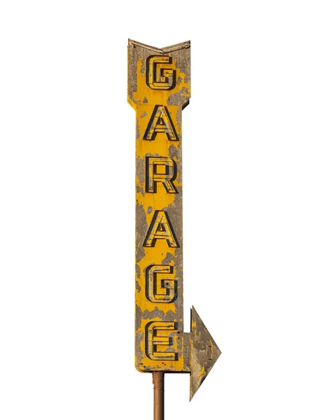 Vintage Neon Garage Arrow Sign Ruin — Stock Photo, Image