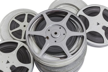 Vintage izole 8 mm film teneke yığını