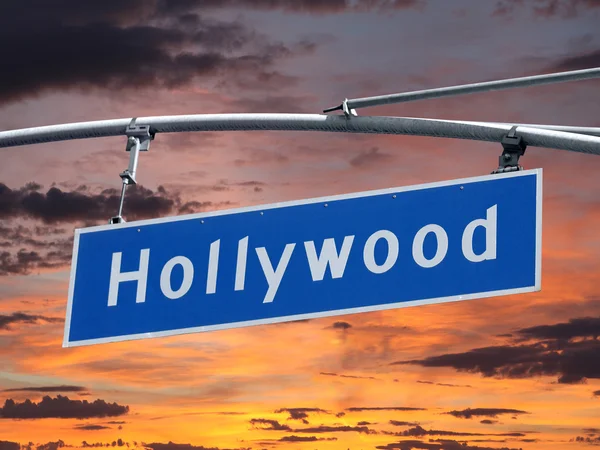 Sinal de Hollywood Blvd com pôr do sol — Fotografia de Stock