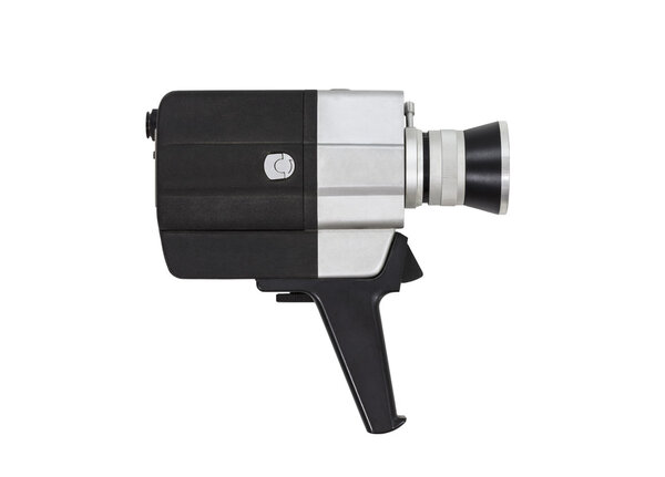 Vintage super 8 film camera with all text and markings removed, isolated with clipping path.