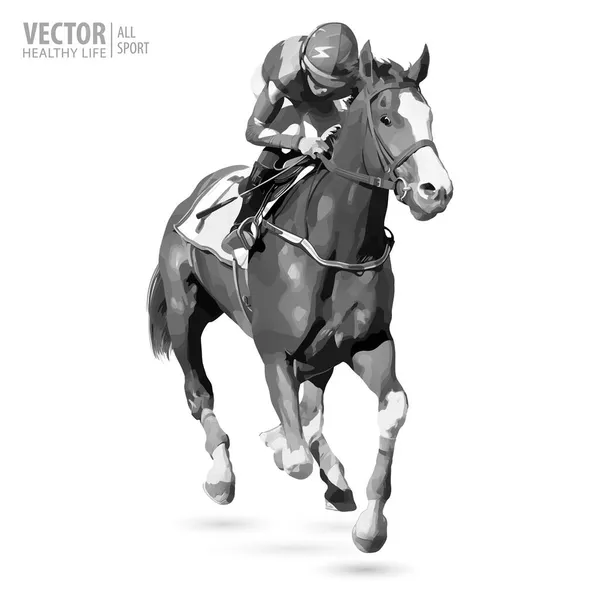 Paardenraces jockey. Sport. Kampioen. Racebaan. Paardensport. Met Derby. Zwart-wit beeld. Vectorillustratie — Stockvector