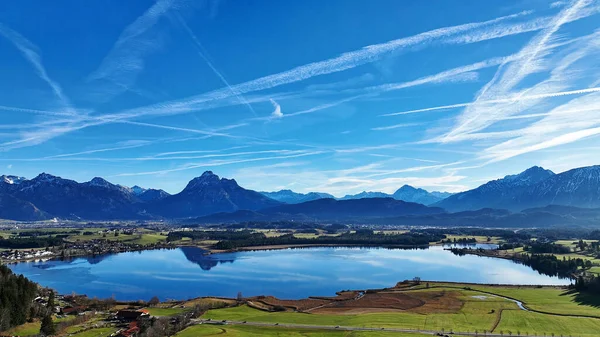 Foto Aérea Con Dron Del Lago Hopfensee Baviera Invierno — Foto de Stock