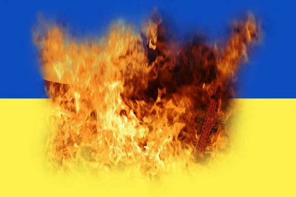 Gran Incendio Bandera Ucrania — Foto de Stock