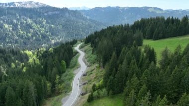 Allgaeu Alplerindeki Riedbergpass 'tan bir İHA ile video.