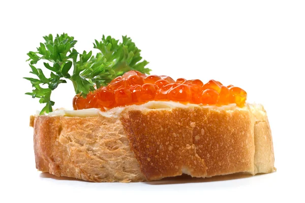 Sandwiches with red caviar on white background — Stock Photo, Image