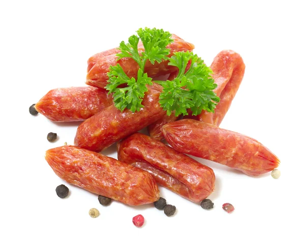 Salami with pepper on white background — Stock Photo, Image