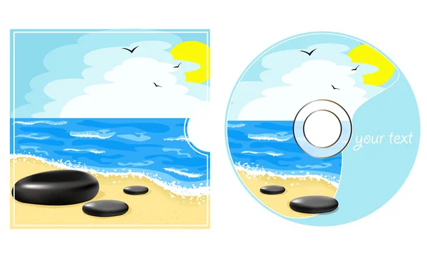 Etiquette CD avec vue mer — Image vectorielle