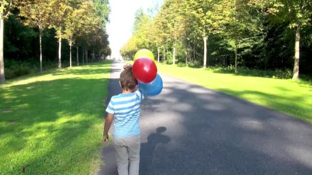 Chlapec s balónky v parku — Stock video