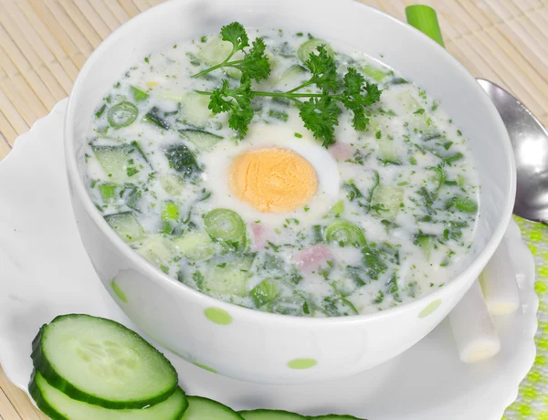 Vegetable soup with egg — Stock Photo, Image
