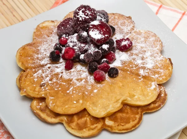 Wafle z jagodami i cukru pudru — Zdjęcie stockowe