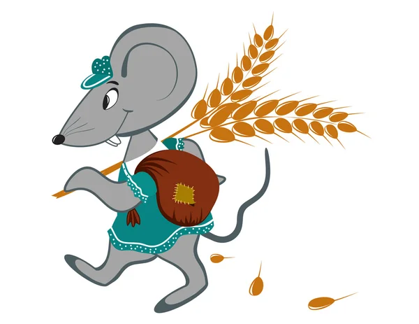 Little mouse with wheat on a white background — Stock Vector