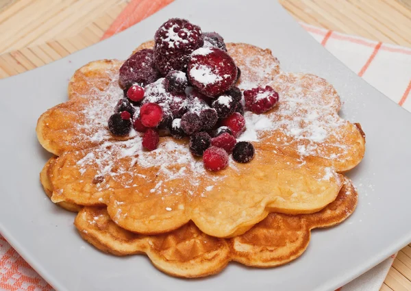 Wafle z jagodami i cukru pudru — Zdjęcie stockowe