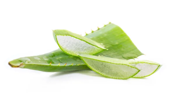 Geschnittene Aloe-Blätter auf weißem Hintergrund — Stockfoto