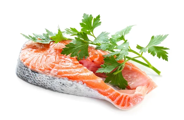 Potongan salmon, terisolasi pada latar belakang putih . — Stok Foto