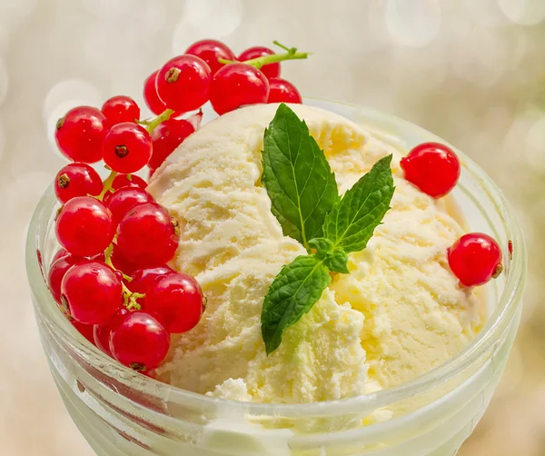 Vanilková zmrzlina s červený rybíz — Stockfoto