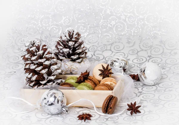 Christmas background with French macarons — Stock Photo, Image