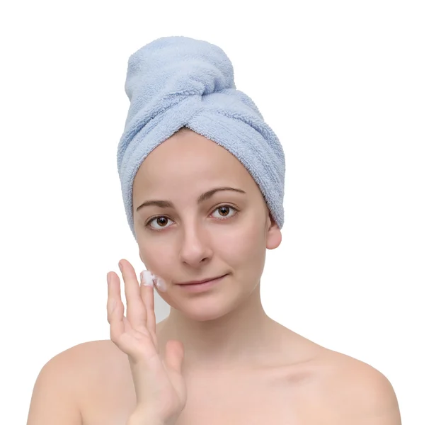 Retrato de mujer aislado en blanco. Cuidado de la piel . — Foto de Stock