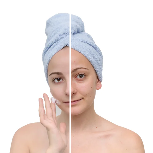 Retrato de mujer aislado en blanco. Cuidado de la piel . — Foto de Stock