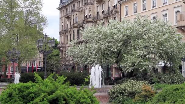 Centrální park s fontánou. Evropa, Německo, baden-baden. — Stock video