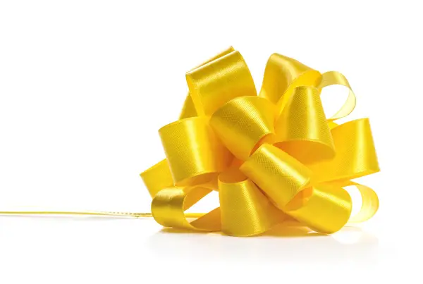 Festive yellow bow on white background — Stock Photo, Image