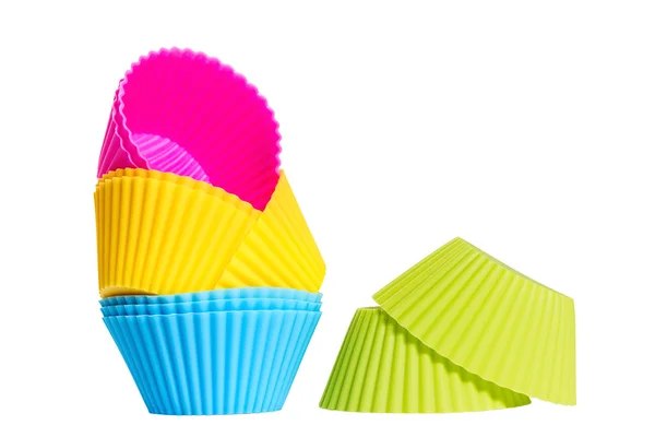Coloridas tazas de silicona. Aislado sobre fondo blanco —  Fotos de Stock