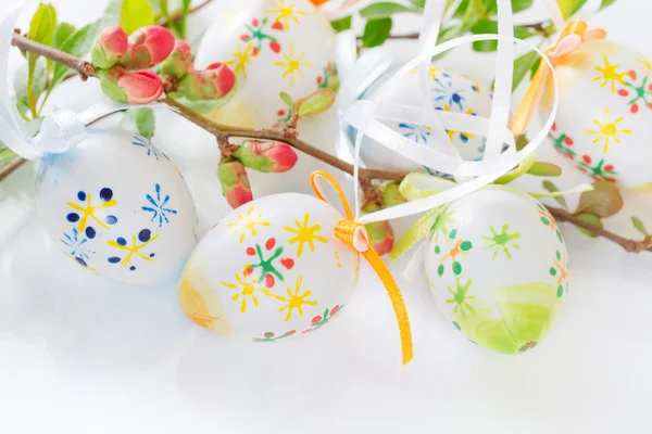 Easter egg on a flowering tree branch — Stock Photo, Image