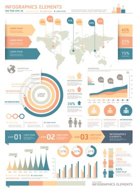 Dünya grafik harita ve bilgi ile renk infographics öğeleri temizle