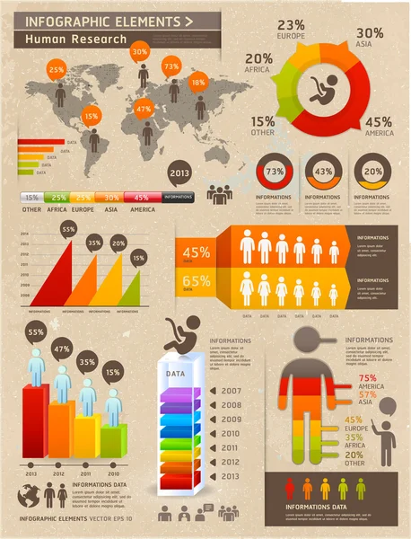 Infográficos de cores retro Elementos com mapa do mundo e informações — Vetor de Stock