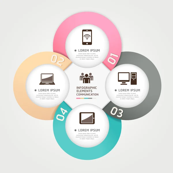 Moderna tecnología de comunicación círculo origami estilo opciones banner . — Archivo Imágenes Vectoriales