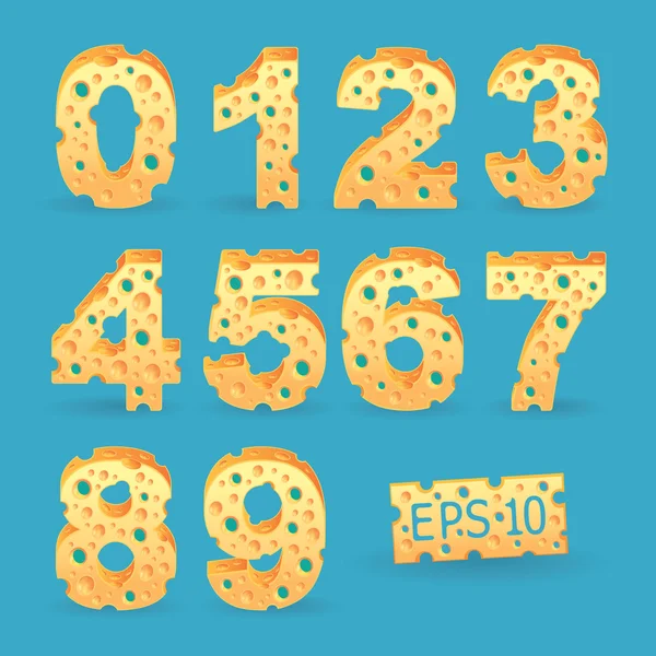 Cheese number alphabet set. Vector illustration. — Stock Vector