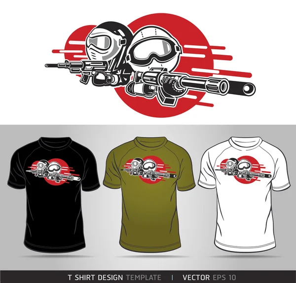 Cartoon Boy y Girl juegan Airsoft Guns Vector. Diseño de camiseta — Vector de stock