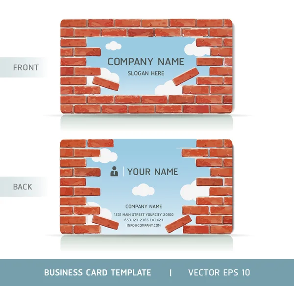 लाल ईंट दीवार व्यापार कार्ड। वेक्टर चित्र . — स्टॉक वेक्टर