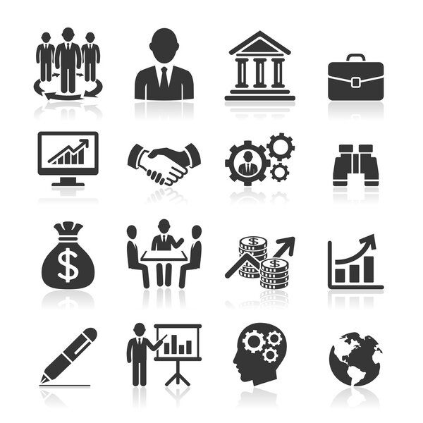 Conjunto de iconos empresariales, gestión y recursos humanos — Vector de stock