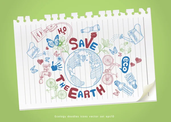 Rädda jorden konceptet ritning på papper. — Stock vektor