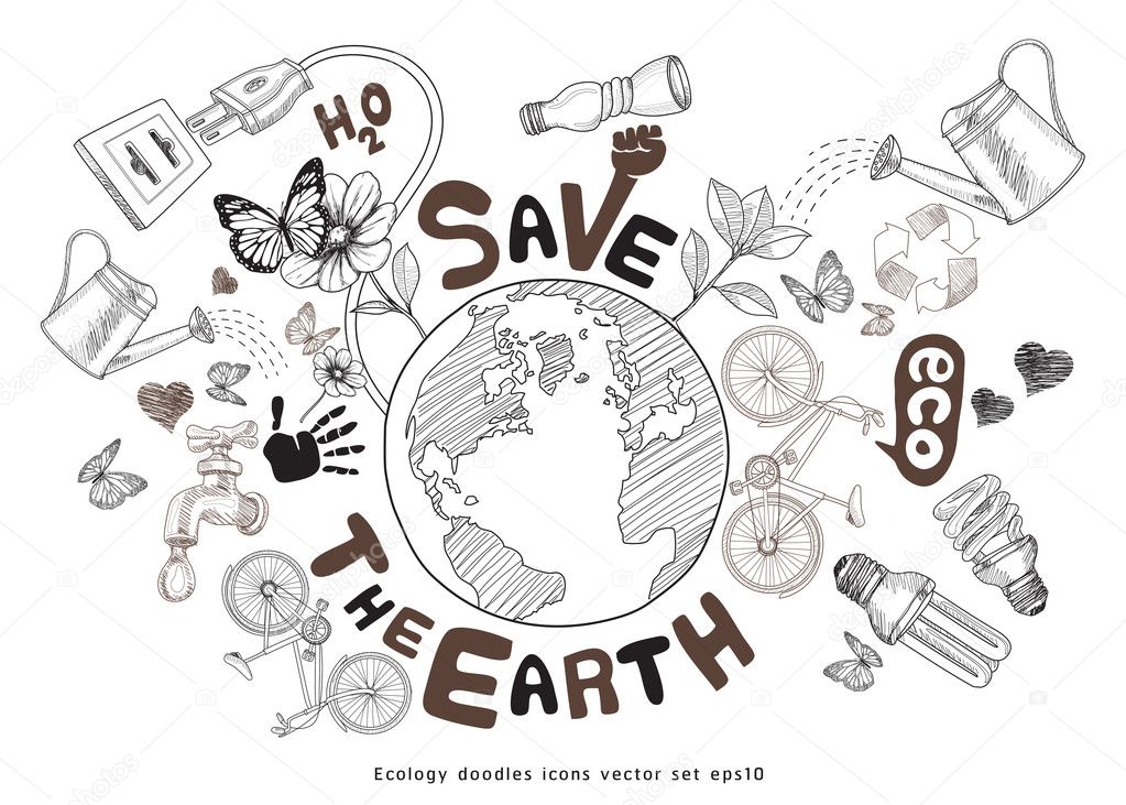 Green world drawing concept. Save the earth.