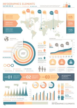 temiz renk infographics öğelerine dünya harita ve bilgi