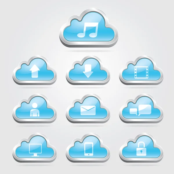 Conjunto de botones e iconos de tecnología Cloud. Ilustración vectorial — Vector de stock