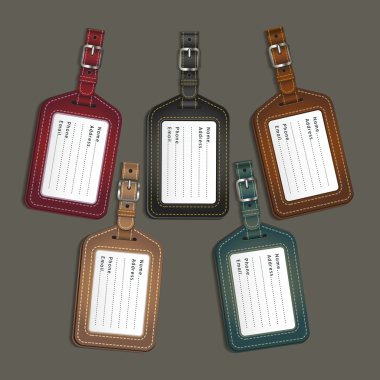 Leather luggage tags labels. Vector illustration clipart