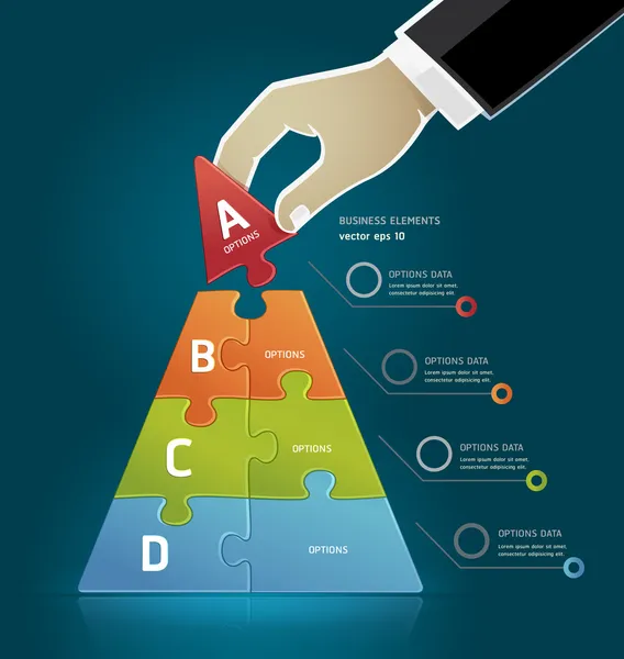 Geschäftsmann Hand macht eine Pyramide Geschäftsstrategie Diagramm Rätsel — Stockvektor
