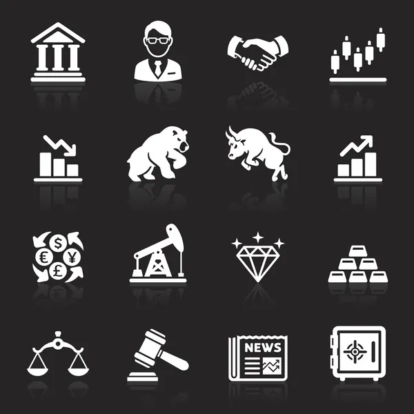 Iconos de bolsa de negocios y finanzas. Ilustración vectorial — Vector de stock