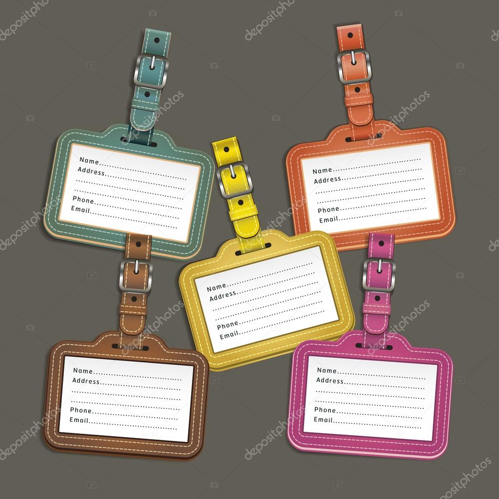 Leather luggage tags labels. Vector illustration