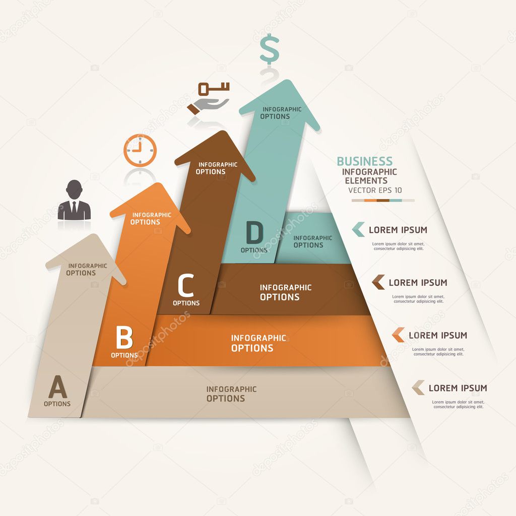 Modern business arrow origami style step up options.