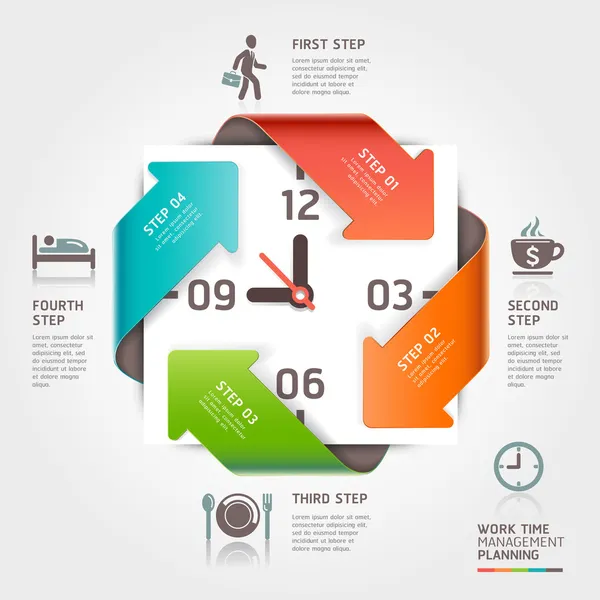 Flecha abstracta trabajo tiempo gestión planificación infografías plantilla — Archivo Imágenes Vectoriales