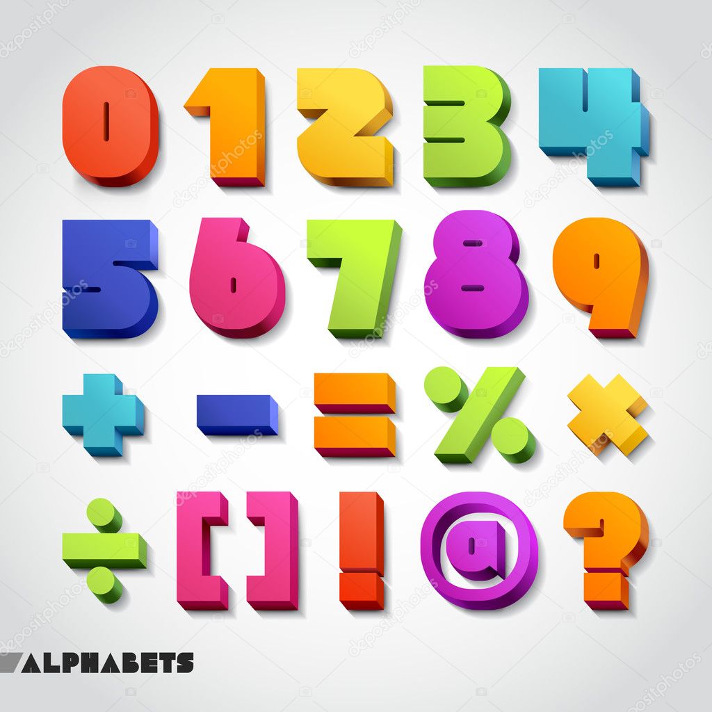 3D alphabet number colorful