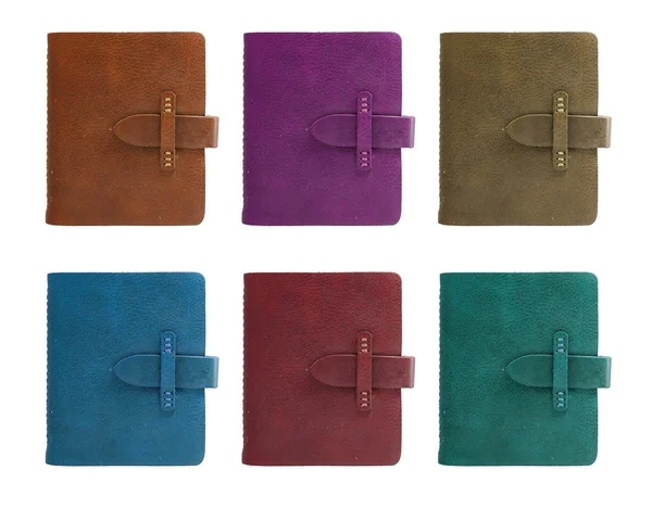 Ensemble de carnets en cuir de toutes les couleurs — Photo